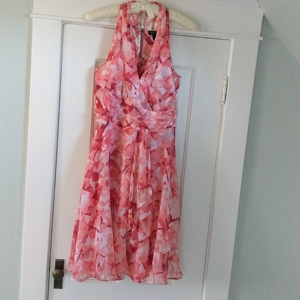 WHBM coral print halter dress